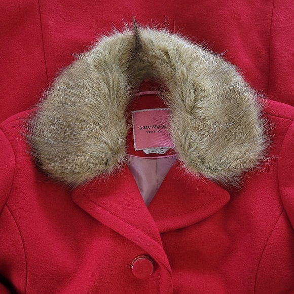 Kate Spade Red Wool Convertable Faux Fur Coat - Picture 4 of 11